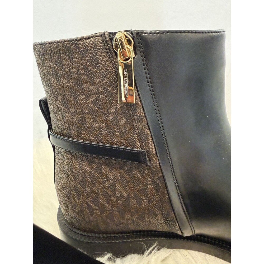 Michael Kors Mandy Block Heel Booties Black Brown Monogram Size 11M New - Picture 6 of 16